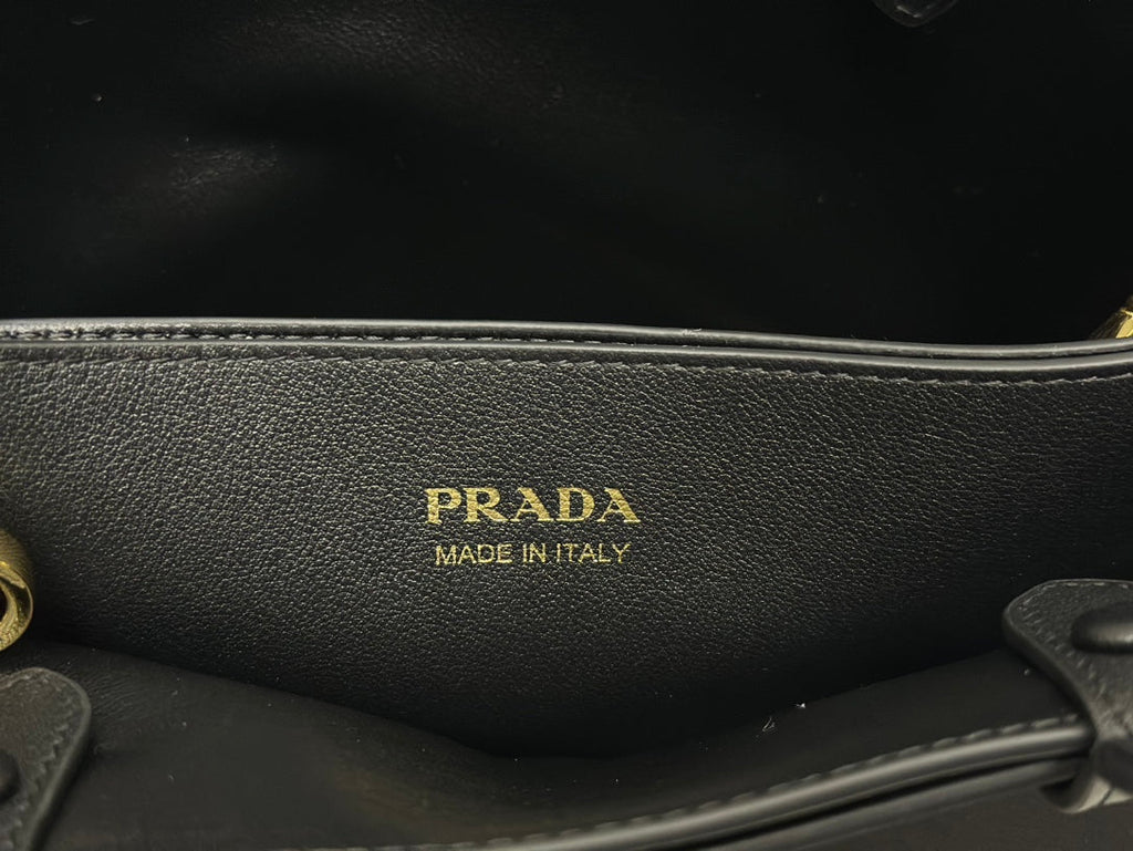 Pra 1BA418 Small Shopping Double Bag 28cm Black Cowhide 267523