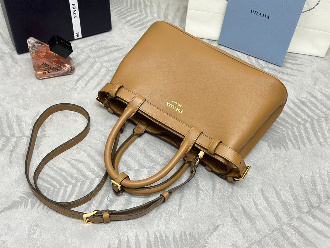 Pra 1BA418 Small Shopping Double Bag 28cm Brown Cowhide  267514