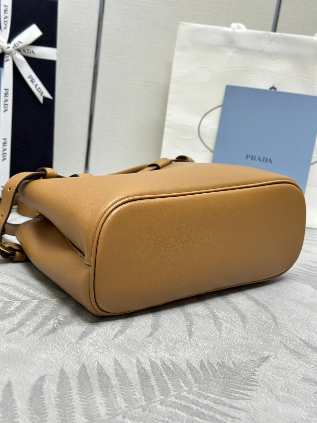 Pra 1BA418 Small Shopping Double Bag 28cm Brown Cowhide  267514