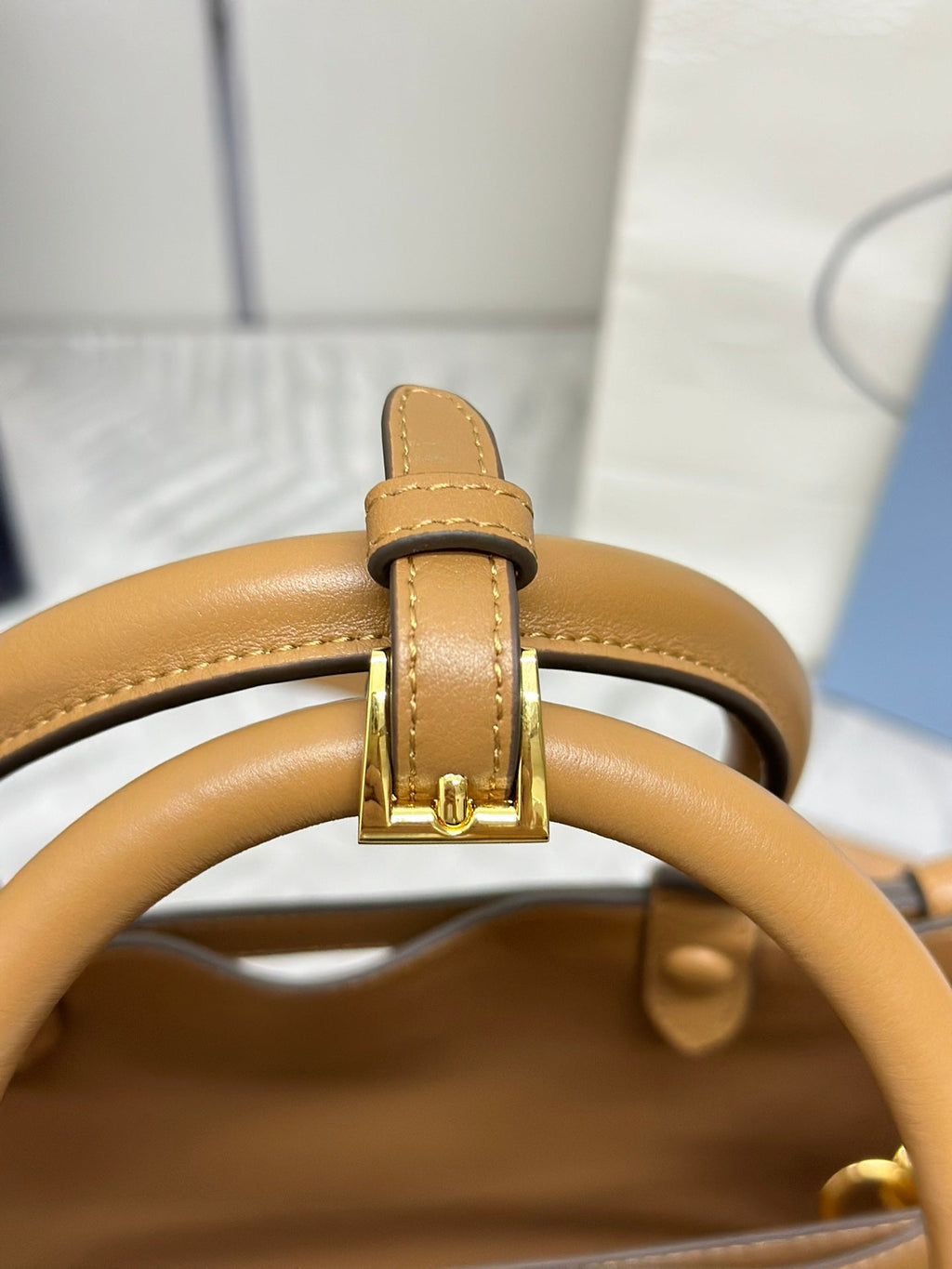 Pra 1BA418 Small Shopping Double Bag 28cm Brown Cowhide  267514
