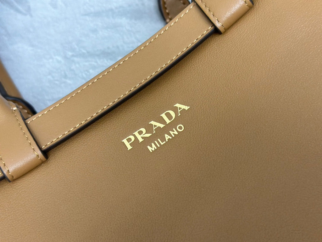 Pra 1BA418 Small Shopping Double Bag 28cm Brown Cowhide  267514