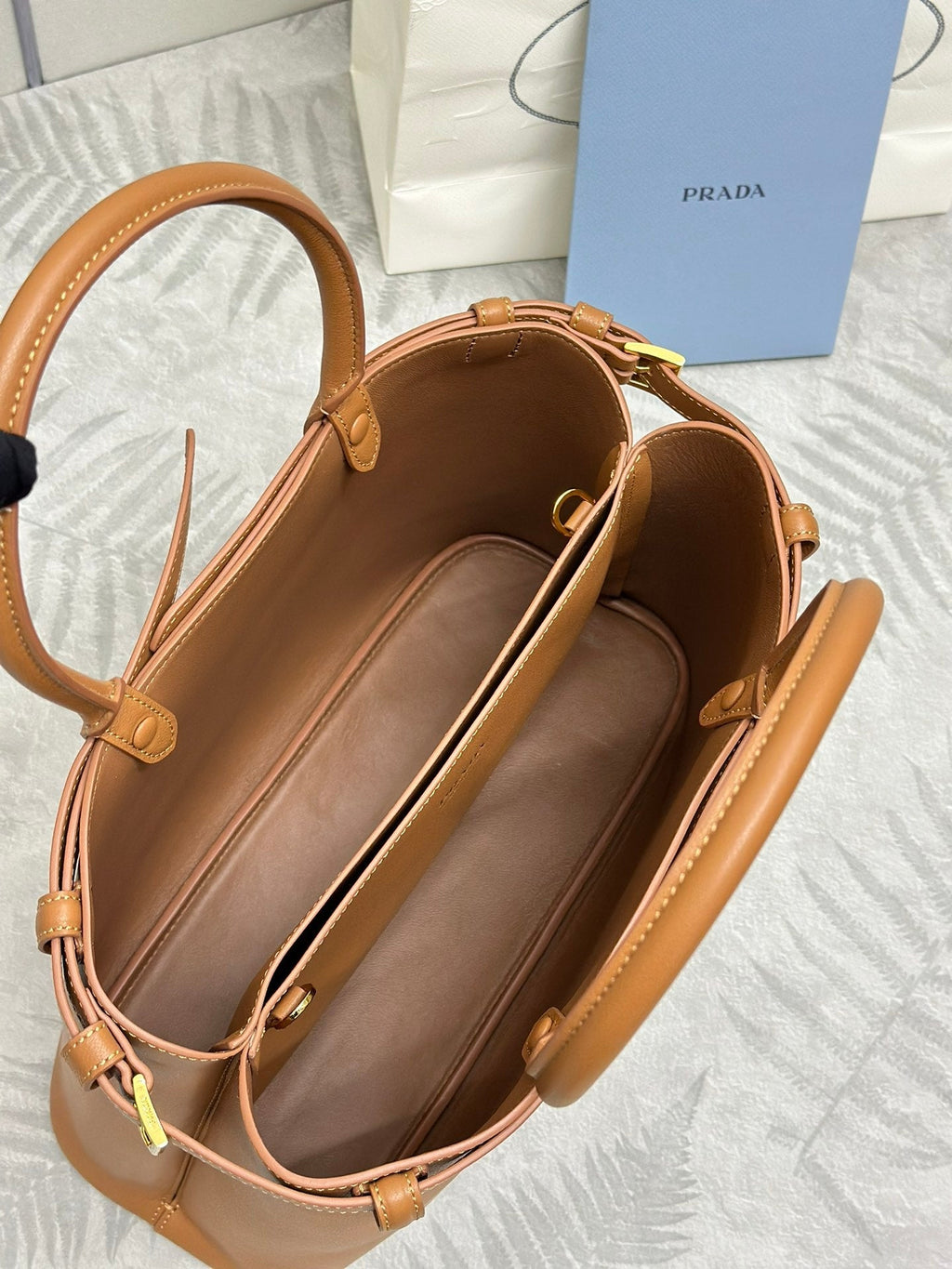 Pra 1BA417 Large Handbag 35cm Brown Calfskin 267494