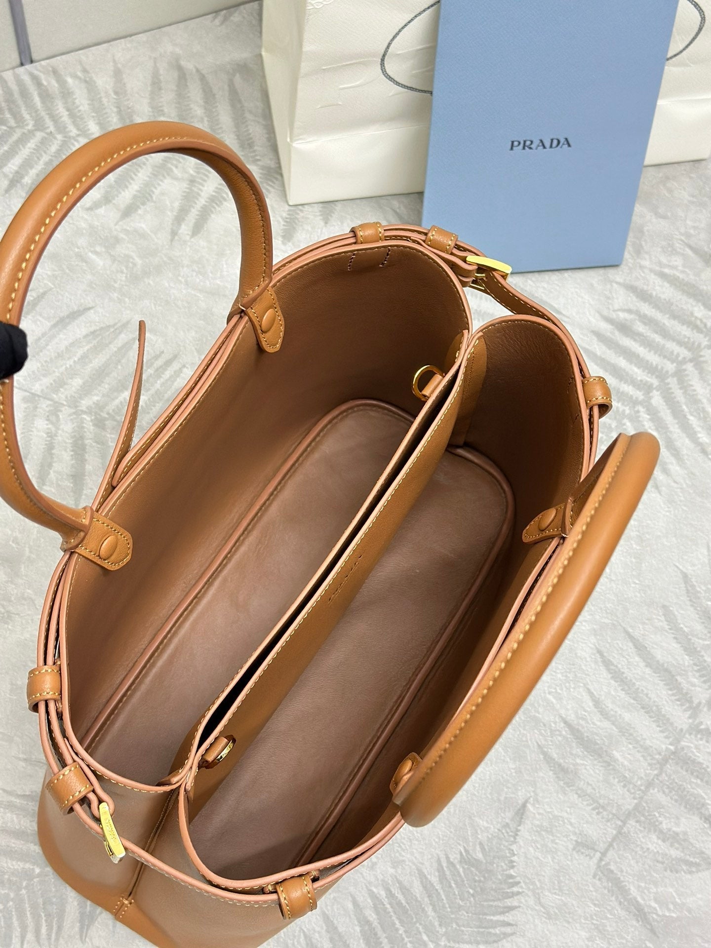 Pra 1BA417 Large Handbag 35cm Brown Calfskin 267494