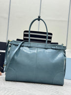 Pra Lux Soft Waxed Leather 1BA439 Extra Large 42cm Handbag Slate Blue 267473