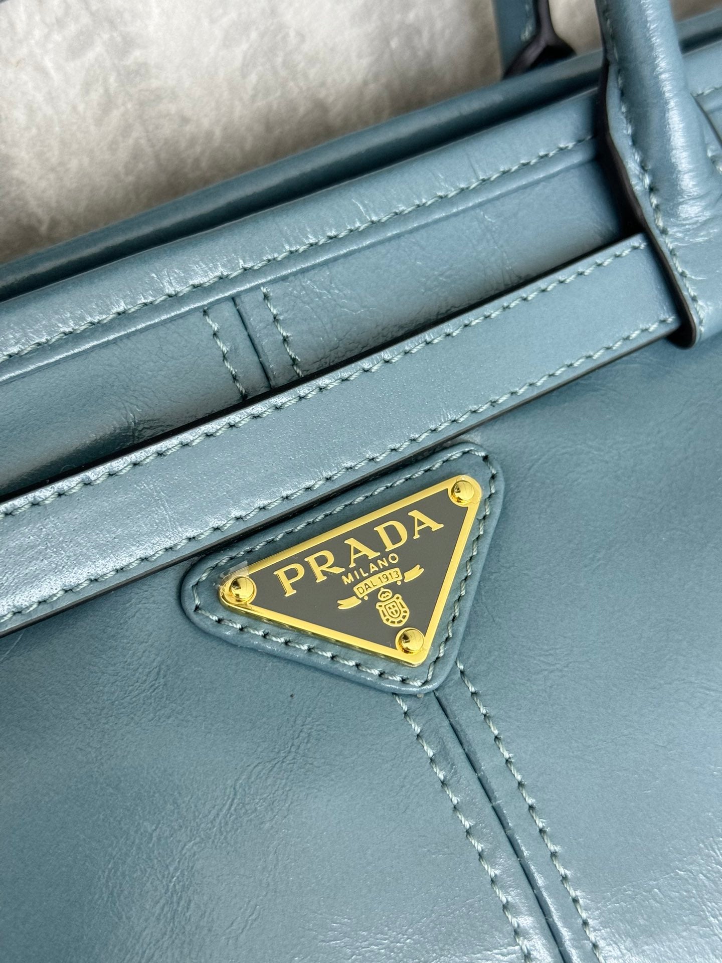 Pra Lux Soft Waxed Leather 1BA439 Extra Large 42cm Handbag Slate Blue 267473