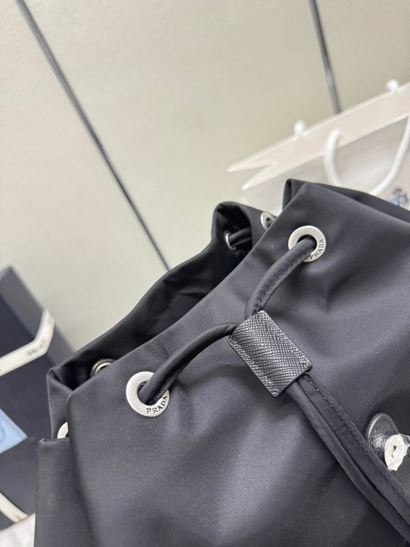 Pra Backpack Glossy Leather Strap Black Re-Nylon 267403