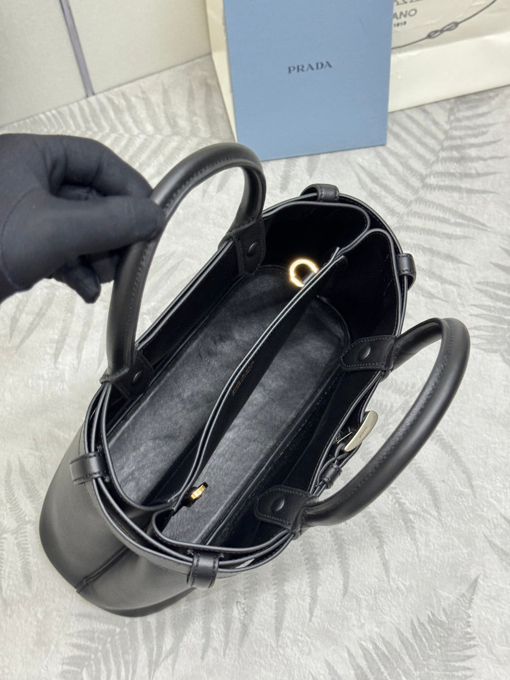 Pra Double Shopping Bag 32cm Black Cowhide 267277