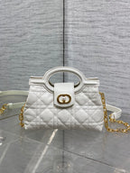 CD Jolie Top Handle Mini Chain Bag 19cm White Cowhide