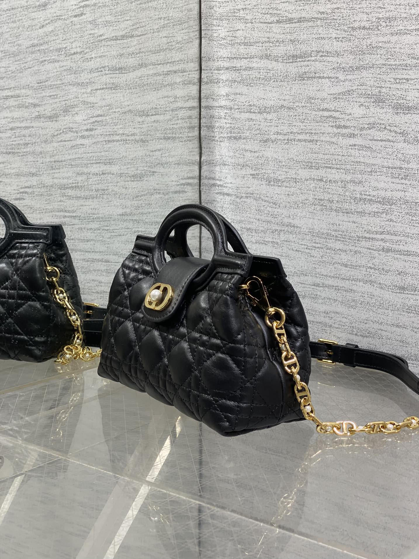 CD Jolie Top Handle Mini Chain Bag 19cm Black Cowhide