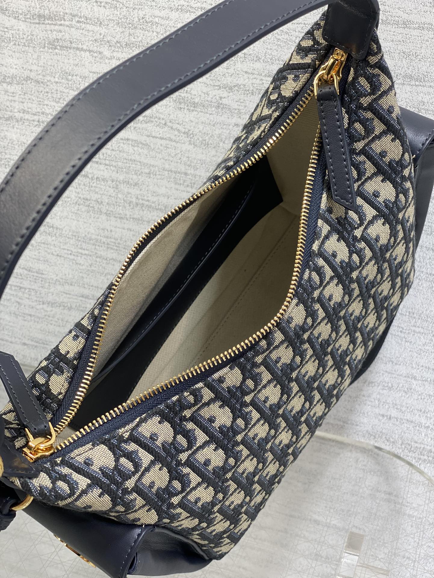 CD D-Dream Two Side Pockets 24cm Blue Canvas and Cowhide