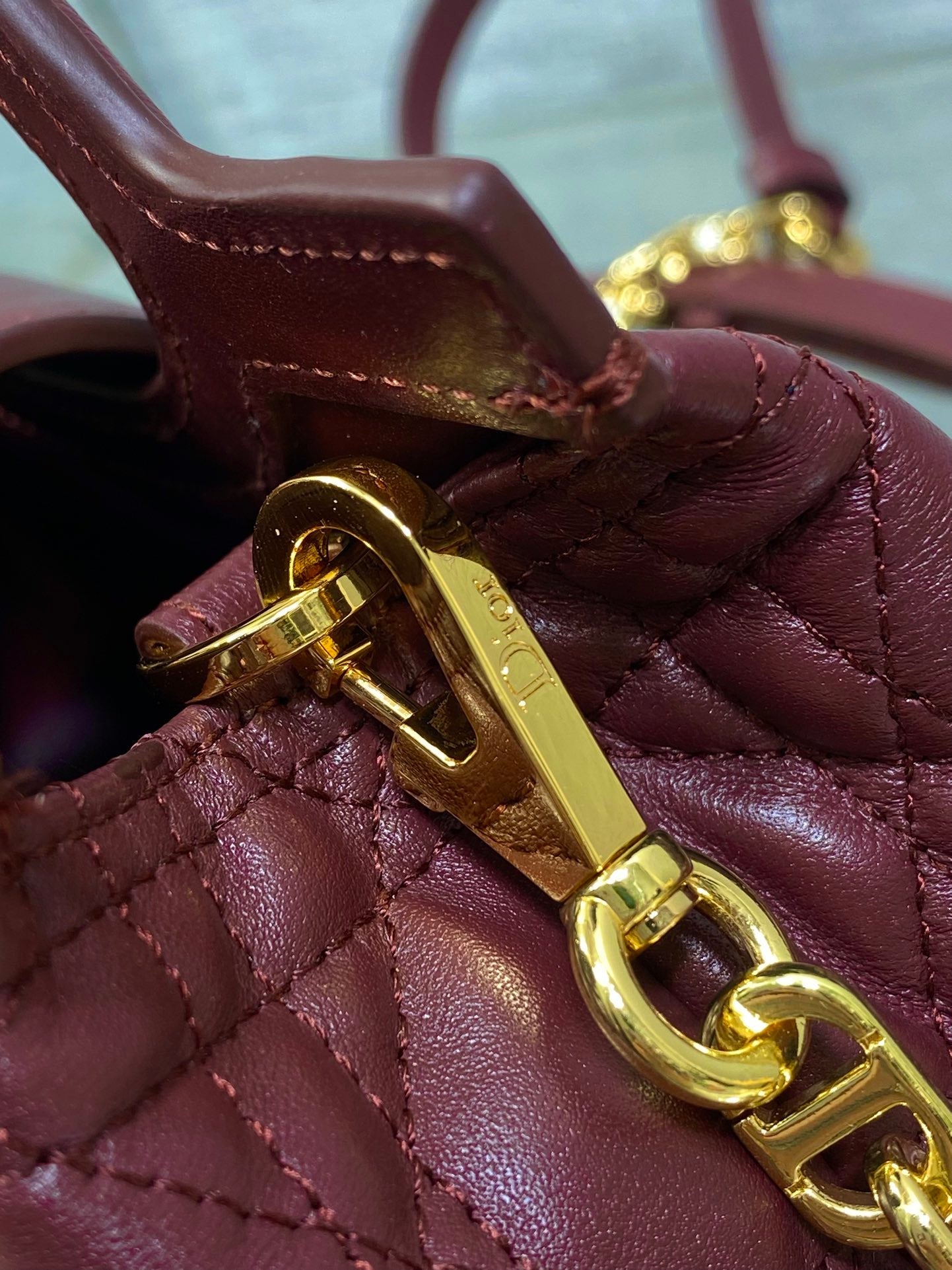 CD Jolie Top Handle Mini Chain Bag 19cm Burgundy Cowhide