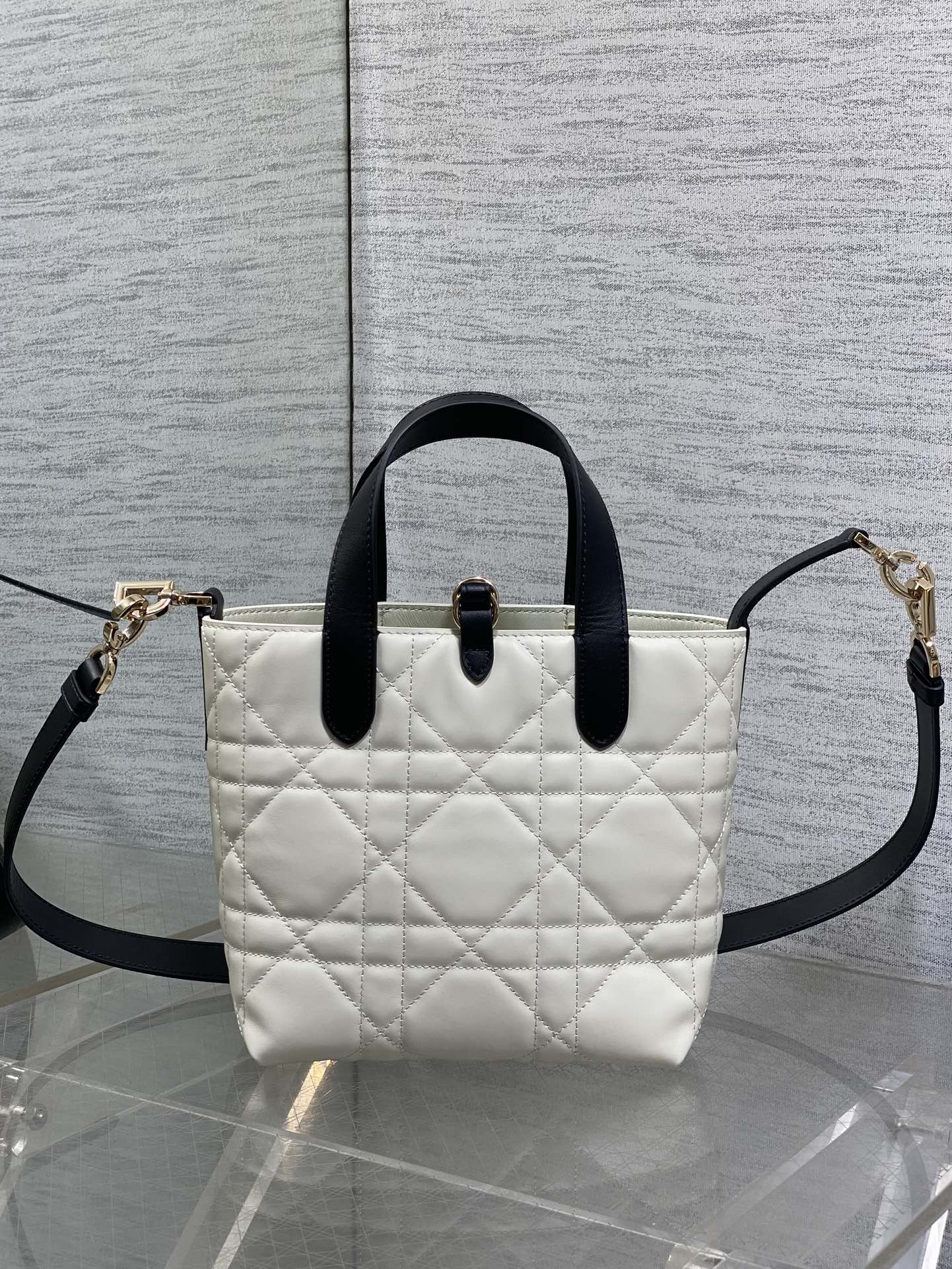 CD Small Toujours Vertical 18cm White and Black Lambskin