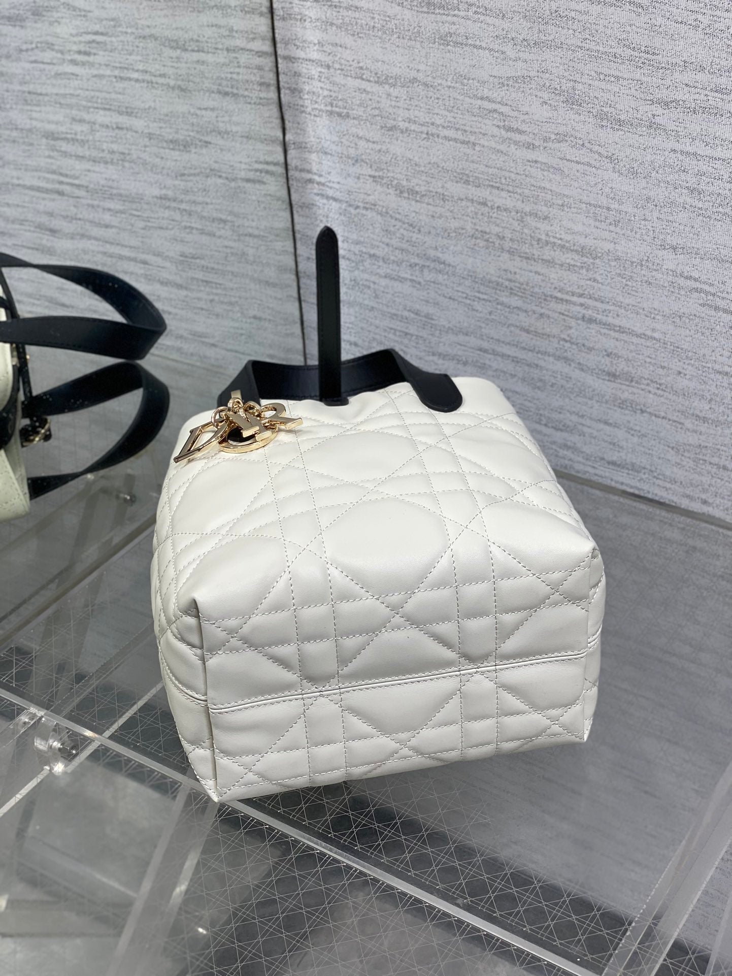 CD Small Toujours Vertical 18cm White and Black Lambskin