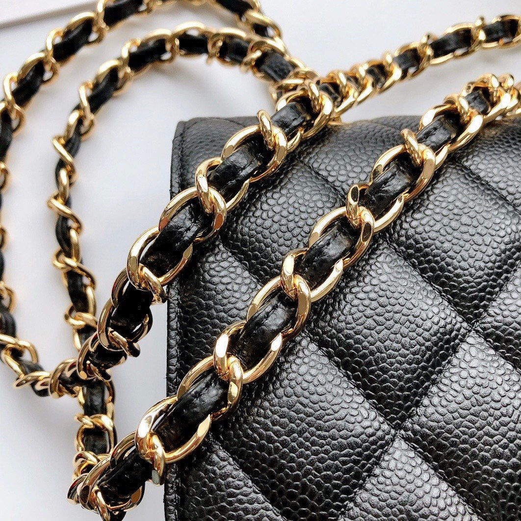 CC Classic Jumbo 30cm Black Caviar Gold Hardware