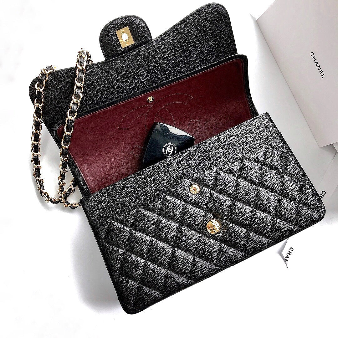 CC Classic Jumbo 30cm Black Caviar Gold Hardware