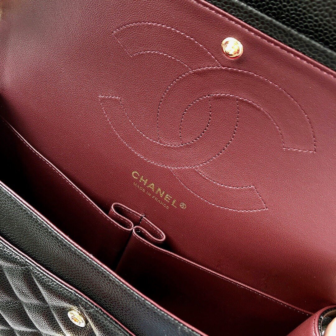 CC Classic Jumbo 30cm Black Caviar Gold Hardware