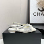 CC 25SS Classic Slingbacks Flats White Tweed Cowhide 490181