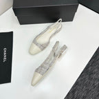 CC 25SS Classic Slingbacks Flats White Tweed Cowhide 490181