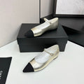 CC 25SS Pointed-Toe Mary Janes Light Metal Gold Cowhide 490139
