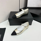 CC 25SS Pointed-Toe Mary Janes Light Metal Gold Cowhide 490139