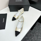 CC 25SS Pointed-Toe Mary Janes Light Metal Gold Cowhide 490139