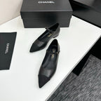 CC 25SS Pointed-Toe Mary Janes Black Cowhide 490137