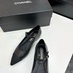 CC 25SS Pointed-Toe Mary Janes Black Cowhide 490137