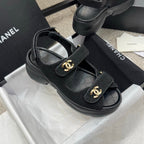 CC 25B Thick-Sole Casual Sandals with Velcro Black Fabric 489314