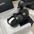 CC 25B Thick-Sole Casual Sandals with Velcro Black Fabric 489314