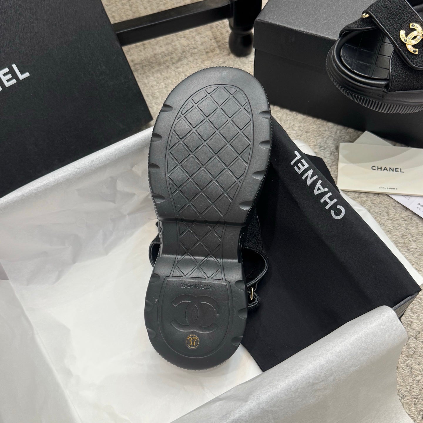 CC 25B Thick-Sole Casual Sandals with Velcro Black Fabric 489314