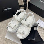 CC 25B Thick-Sole Casual Sandals with Velcro White Leather 489311