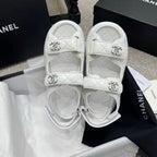 CC 25B Thick-Sole Casual Sandals with Velcro White Leather 489311