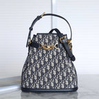 MONTAIGNE MEDIUM 24 BUCKET BAG IN BLUE OBLIQUE JACQUARD CALFSKIN
