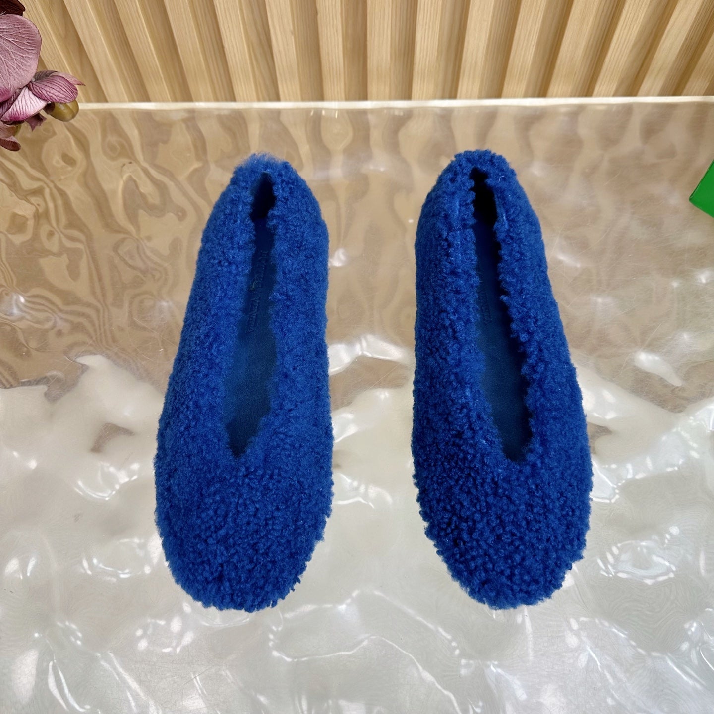 BV 25SS Shearling Ballerina in Blue Wool Sheepskin