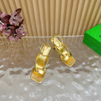 BV 25SS Flat-Soled High-Heeled Ankle Strap Sandals Gold Shiny Calfskin