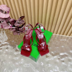 BV 25SS Flat-Soled High-Heeled Ankle Strap Sandals Red Shiny Calfskin