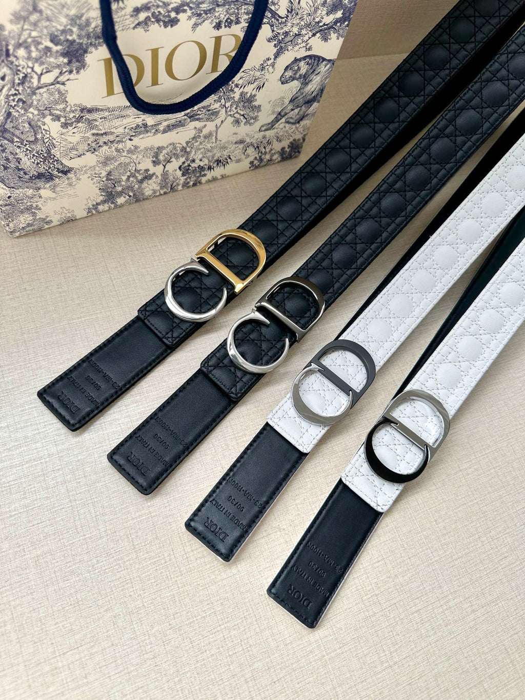 CD Belt 35mm White Black Leather Buckle 593666