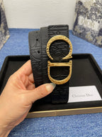 CD Belt 35mm Kumo Cannage Pattern Black Leather Gold Buckle