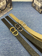CD Belt 35mm Kumo Cannage Pattern Olive Green Leather Silver Buckle