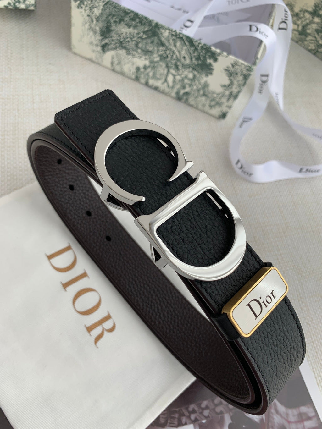 CD Reversible Belt 35mm Black Brown Leather Buckle