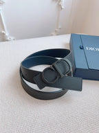 CD Belt 35mm Black Blue Leather Black Buckle