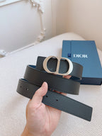 CD Belt 35mm Black Blue Leather Silver Buckle