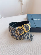 CD Belt 35mm Black Beige Canvas Black Calfskin Gold Buckle