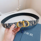 CD Belt 35mm Black Beige Canvas Black Calfskin Gold Buckle