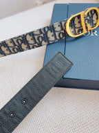 CD Belt 35mm Black Beige Canvas Black Calfskin Gold Buckle