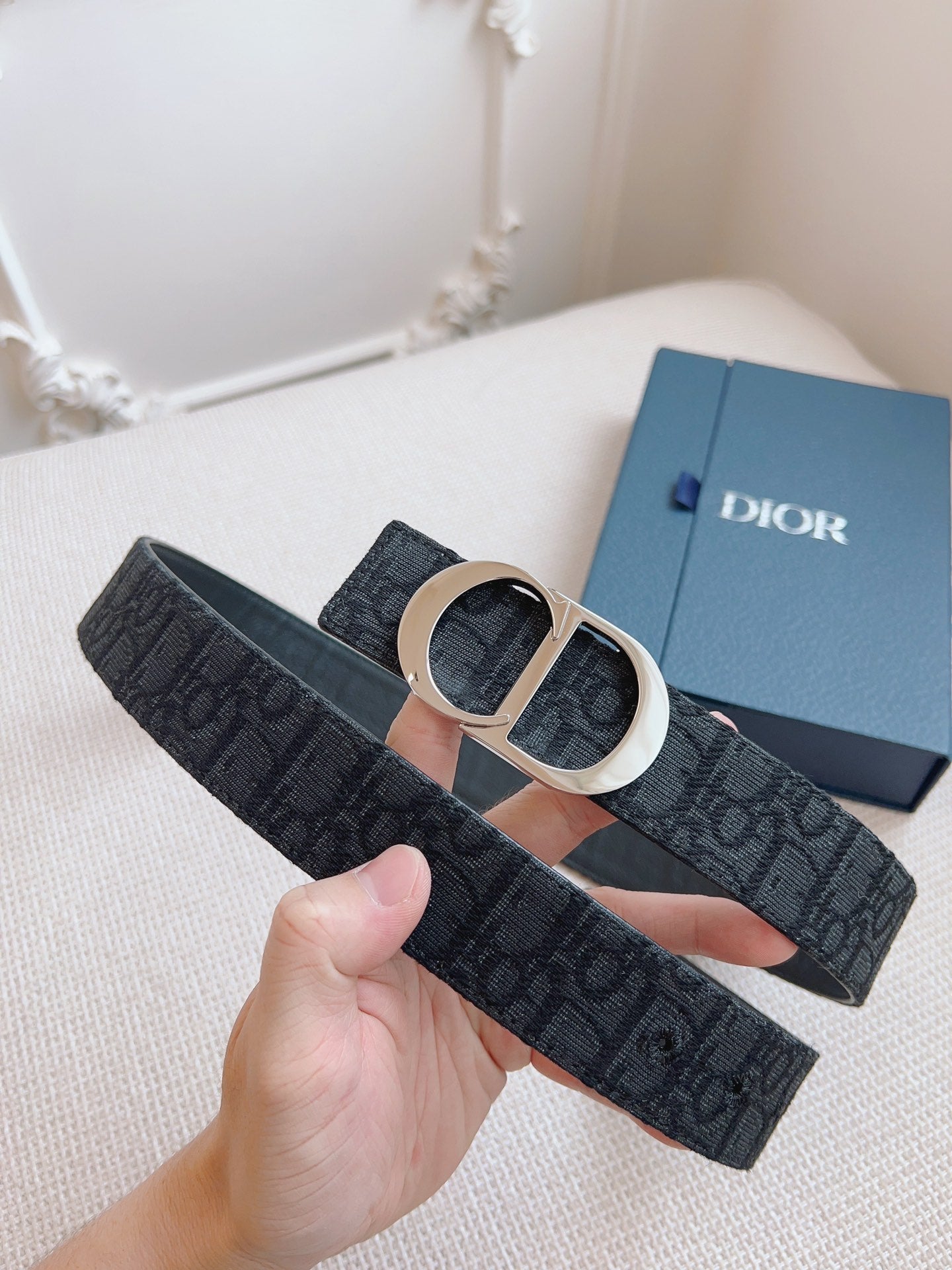 CD Belt 35mm Black Canvas Calfskin Silver Buckle