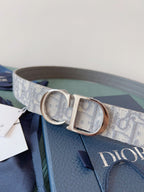 CD Belt 35mm Milkshake White Canvas Gray Calfskin Silver Buckle