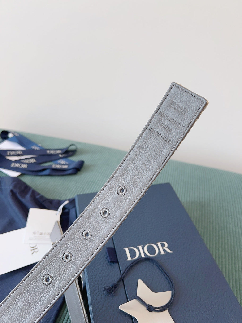 CD Belt 35mm Milkshake White Canvas Gray Calfskin Silver Buckle