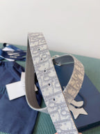 CD Belt 35mm Milkshake White Canvas Gray Calfskin Silver Buckle