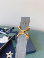 CD Belt 35mm Milkshake White Canvas Gray Calfskin Gold Buckle